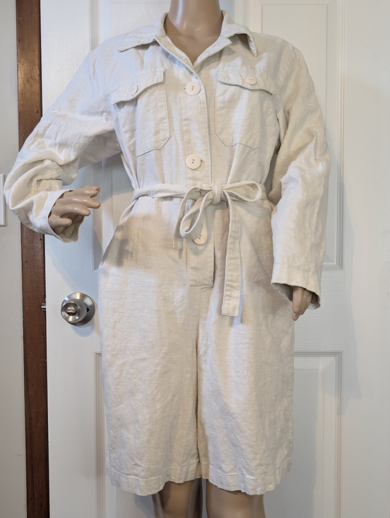 Styleworks Pants - Styleworks Cream Button Down Long Sleeve Tie-Waist Utility Short Romper -sz 4